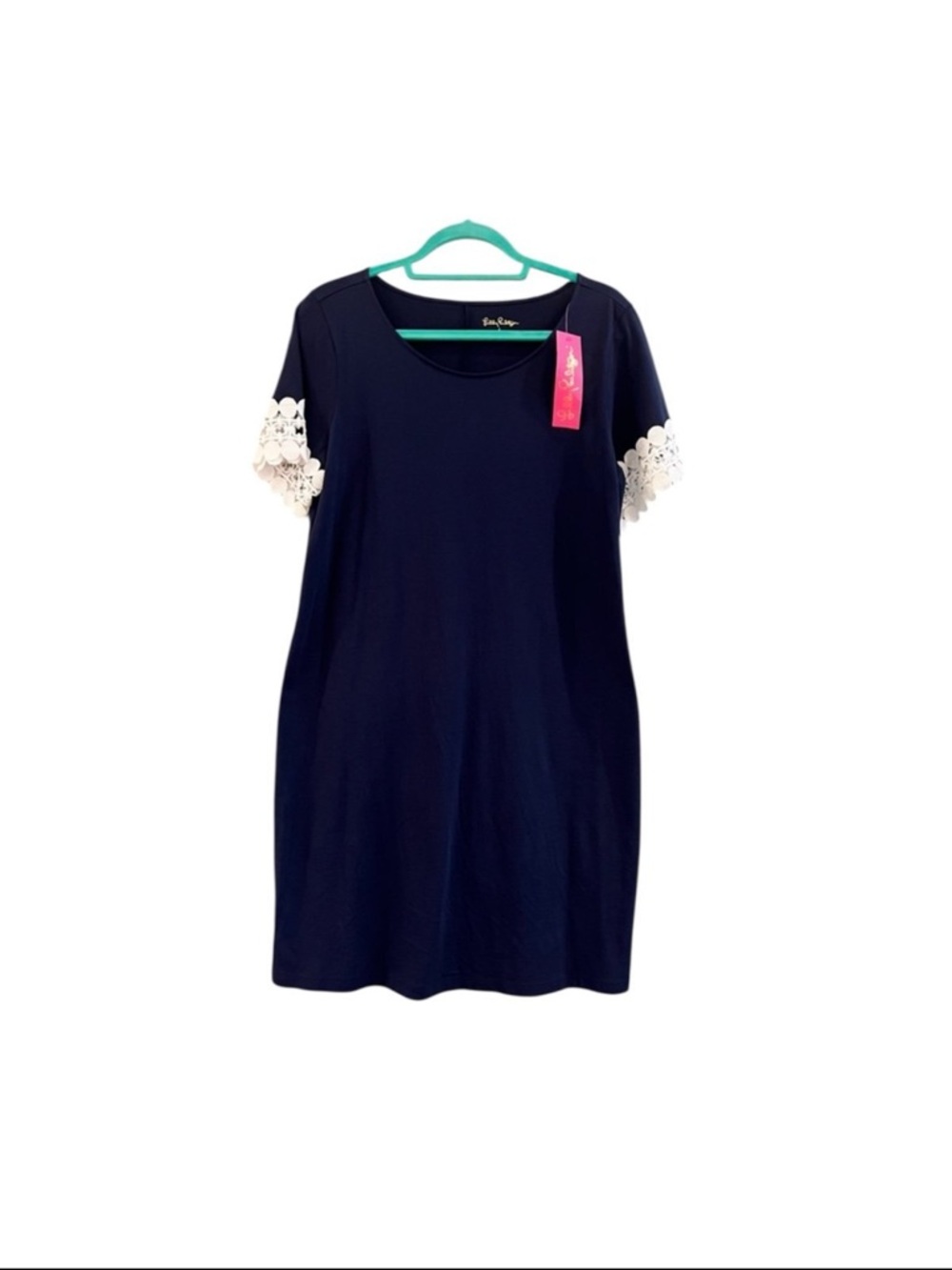 NWT Large Lilly Pulitzer Hayes True Navy Short Lace Sleeves T-Shirt Mini Dress - Picture 3 of 5